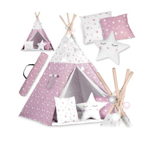 Wooden Teepee Tent Pink Stars
